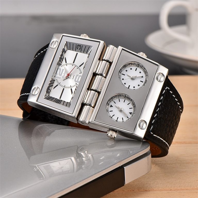 Oulm 2 Different Square Dials Watch 3 Time Zone