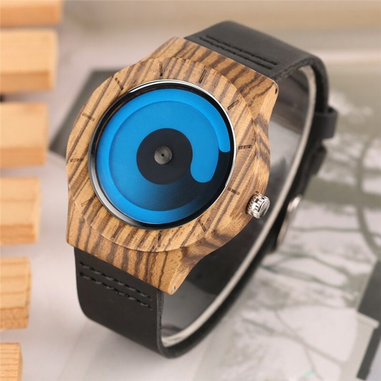Wooden Watch Men Creative Swirl Dial Blue/Purple Casual