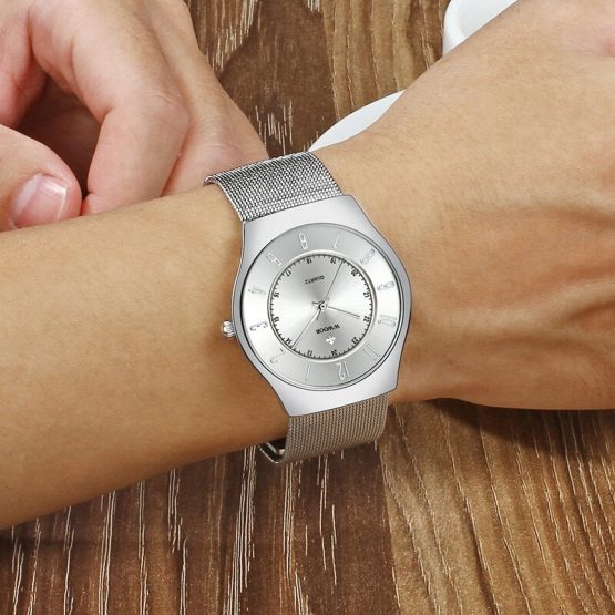 WWOOR Creative Watch For Men Fashion Ultra Thin Steel Mesh Men Wrist Watch Luxury Business Luminous Waterproof Quartz Clock Male