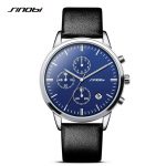 Multifunction Mens Wrist Watches Black Leather Strap