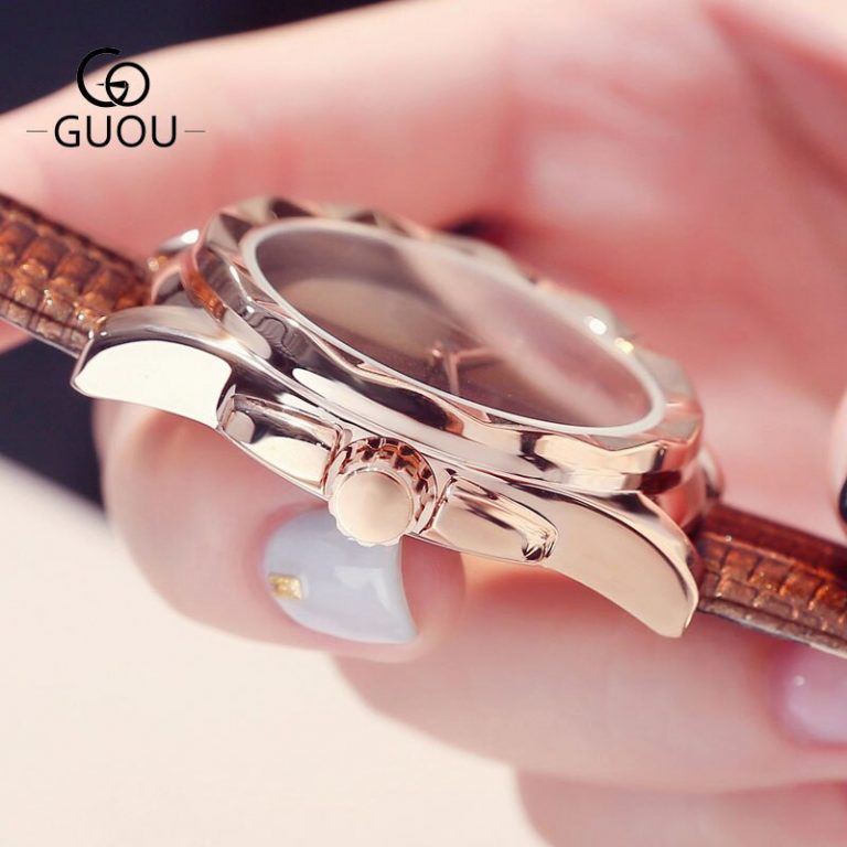 Women Watches Leather Quartz Ladies Watch Waterproof Fashion Casual GUOU New Clock Woman Wrist Watches For Women Montre Femme 2 Women Watches Leather Quartz Ladies Watch Waterproof