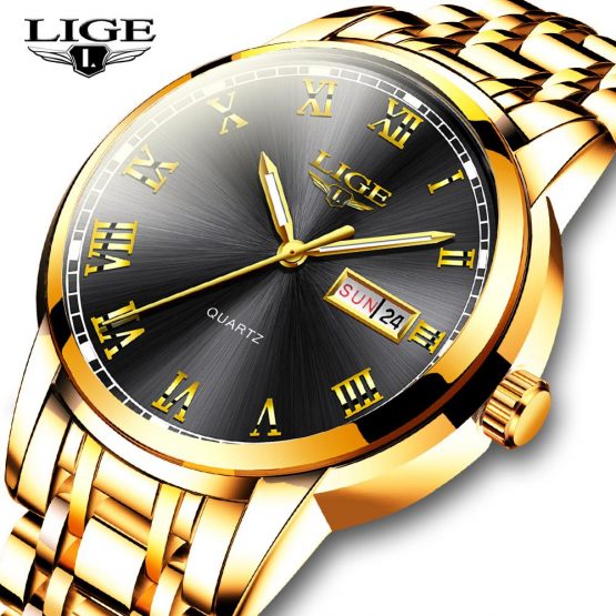 LIGE Men Gold Wrist Watch Fashion Sport