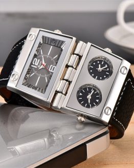 Oulm 2 Different Square Dials Watch 3 Time Zone