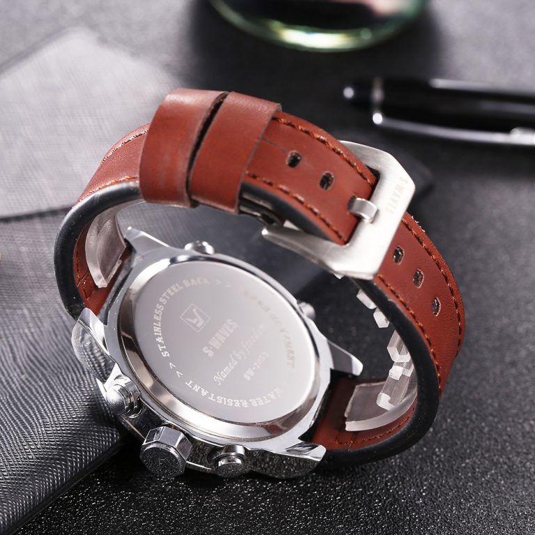 SWAVES Luxury LED Watch Men Clock Quartz Dual Display Fashion Men's Wrist Watches Waterproof Alarm Clock Leather Reloj Hombre 4 Men's Wrist Watches Waterproof Alarm Clock Leather