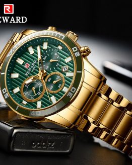 Males's Gold Watch Green Dial Stainless Steel Band Date