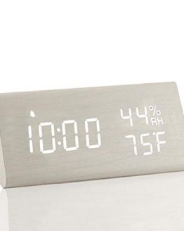 Digital Wooden Alarm Clock 3 Level Brightness & Temperature
