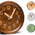 Driini Wooden Desk, Table Analog Clock Made of Genuine Pine