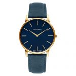 Blue Stainless Steel Quartz Watch with Leather Strap