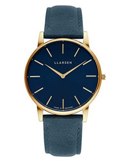 Blue Stainless Steel Quartz Watch with Leather Strap