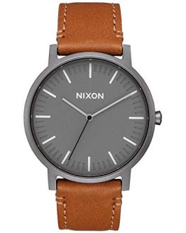 Nixon Porter Leather . Gunmetal Grey and Tan Leather Men’s Watch