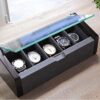 Watch Box Glass Top Lid Herringbone Pattern