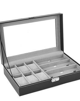 Leather 6 Watch Box Jewelry Case and 3 Piece Eyeglasses Storage