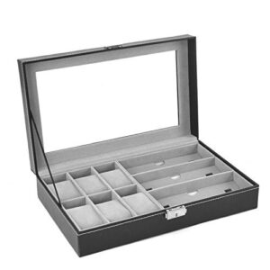 Leather 6 Watch Box Jewelry Case and 3 Piece Eyeglasses Storage