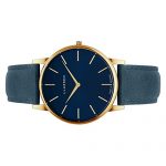 Blue Stainless Steel Quartz Watch with Leather Strap