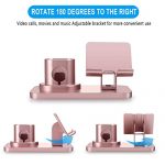 180° Rotation 3-in-1 Phone Charger Stand Holder – Rose Gold Dock for iPhone, Apple Watch & AirPods