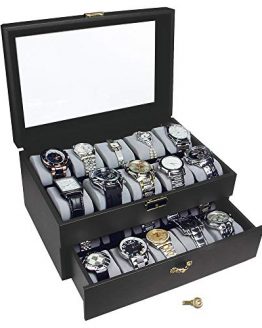 Ikee Design Deluxe Black Watch Display Box with Key Lock