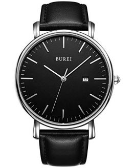 BUREI Men's Fashion Minimalist Wrist Watch Analog Black Date
