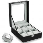 Leather Case Watch Box Wooden Storage Organizer