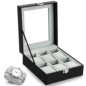 Leather Case Watch Box Wooden Storage Organizer