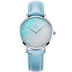 Ultra Thin Shell Dial Women Watch with Genuine Leather
