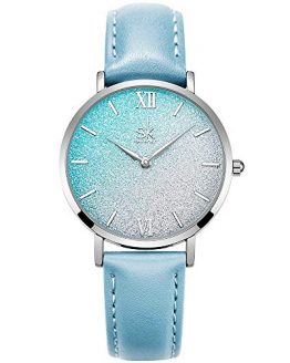 Ultra Thin Shell Dial Women Watch with Genuine Leather