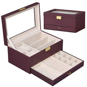 Jewelry Organizer Box for Women with Glass Top