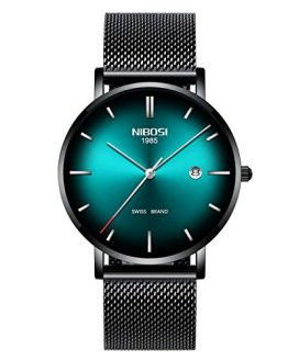 Ultra Thin Wrist Watch Black Green Dress