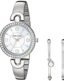 Swarovski Crystal Accented Silver-Tone Watch and Bangle Set Anne Klein