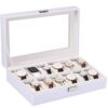amzdeal Watch Box 12 Slots White Watch Storage Case