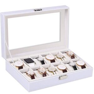 amzdeal Watch Box 12 Slots White Watch Storage Case
