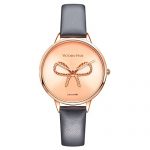 Rose Gold Case and Grey Genuine Leather Wristwatch