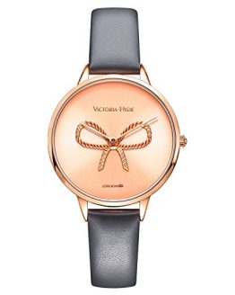 Rose Gold Case and Grey Genuine Leather Wristwatch