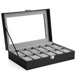 SONGMICS 12-Slot Watch Box, Watch Holder with Glass Lid