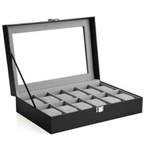 SONGMICS 12-Slot Watch Box, Watch Holder with Glass Lid
