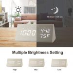 Digital Wooden Alarm Clock 3 Level Brightness & Temperature
