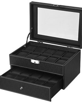 Watch Box Mens Lockable Organizer Black Display Case