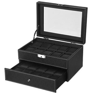 Watch Box Mens Lockable Organizer Black Display Case