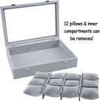 12-Slot Watch Box Organizer with Velvet Interior and Glass Lid