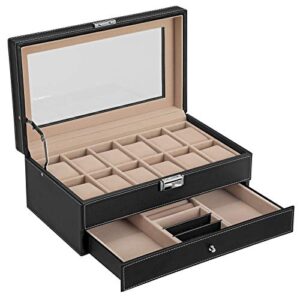 12-Slot Watch Box Display Case with Real Glass Top