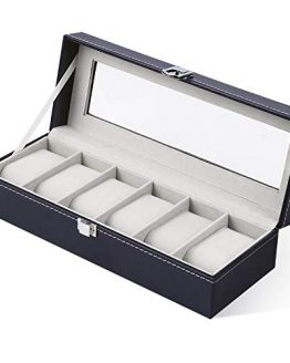 6 Slot Watch Case Holder PU Leather Watches Storage Box