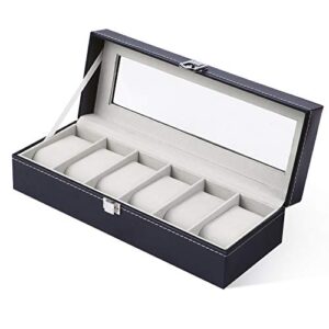 6 Slot Watch Case Holder PU Leather Watches Storage Box