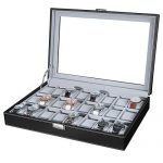 24 Watch Box Large Watch Case Glass Top Black