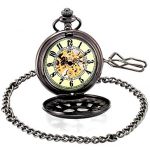 Elegant and Timeless: Black Steampunk Skeleton Luminous Dial Mechanical Pocket Watch