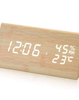 Electime Digital Alarm Clock Wooden Clock LED Time Display