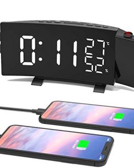 LESHP 3-Color Projection Alarm Clock, Temperature and Humidity Display
