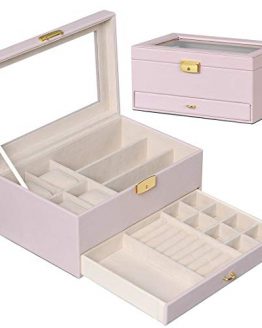 Jewelry Organizer Box for Women with Glass Top
