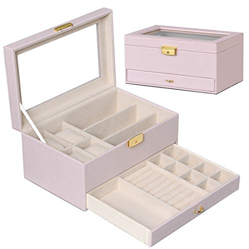 Jewelry Organizer Box for Women with Glass Top