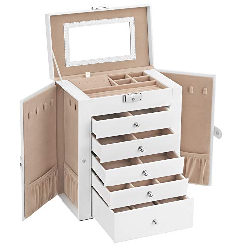 6-Tier Large Jewelry Box with Drawers, Mirror, and Lock - A Jewel Lover's Dream Organizer in Elegant White