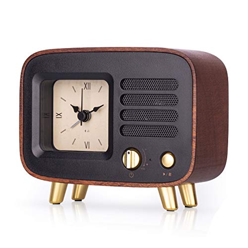 Retro Wooden Alarm Clock with Bluetooth Speaker