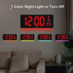 Large Digital Wall Clock with 7 Color Night Light